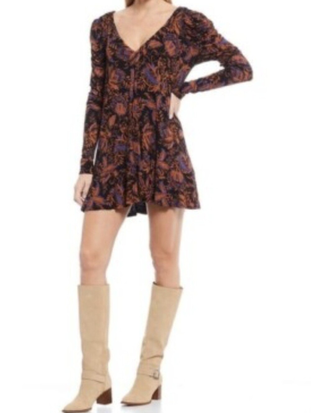 Free People "Hello Lover" v-neck boho floral tunic top dress